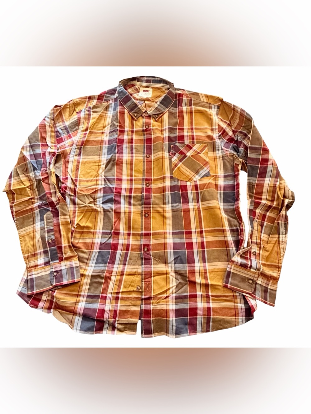 Levi’s Men’s Orange & Red Plaid Button DownShirt in Size 3XL